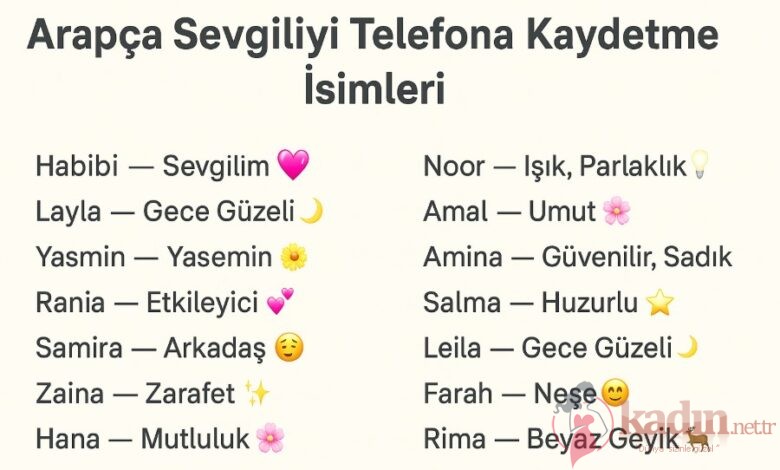 arapça sevgiliyi telefona kaydetme isimleri